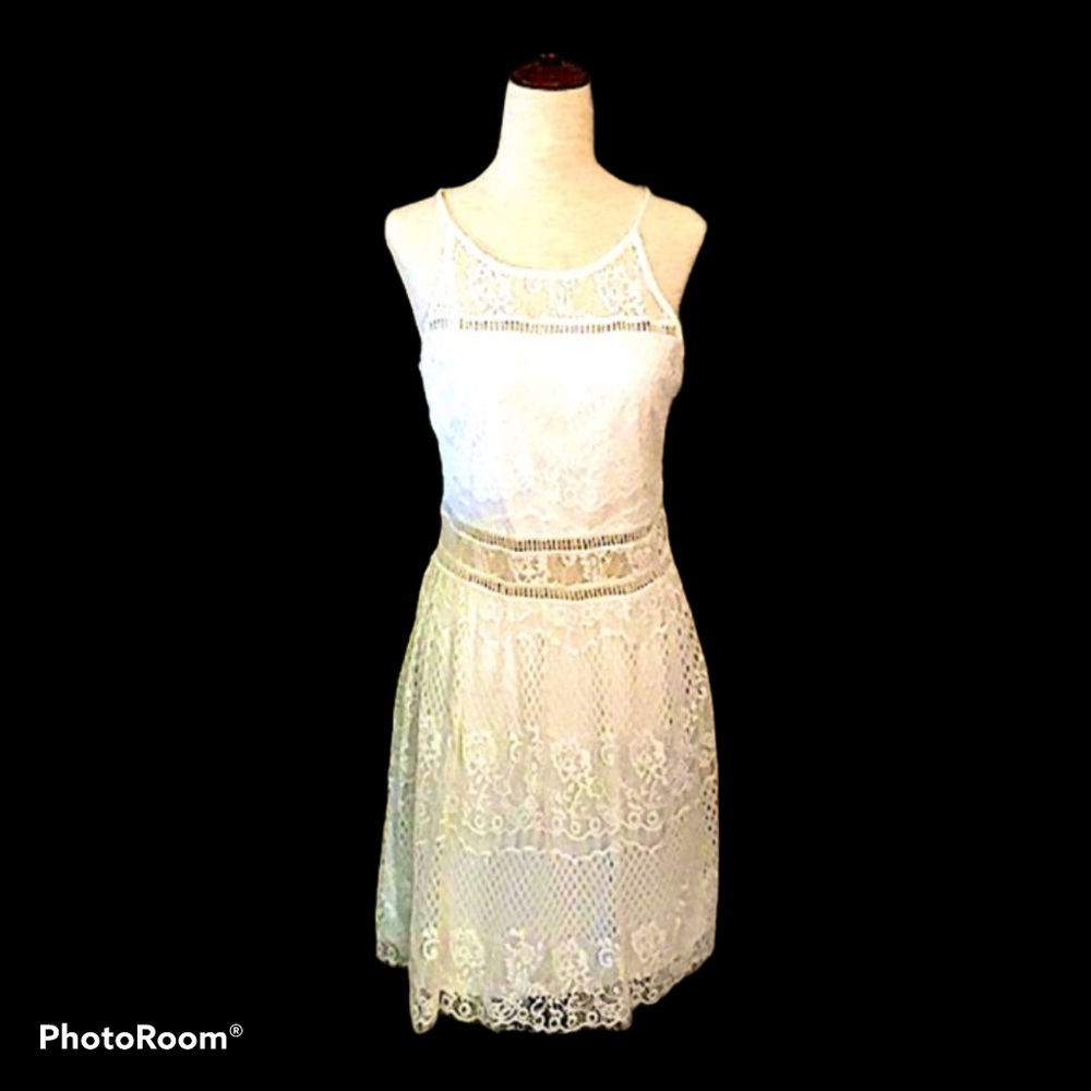 White‎ Lace Mini Dress Graduation Dress A Line Size L